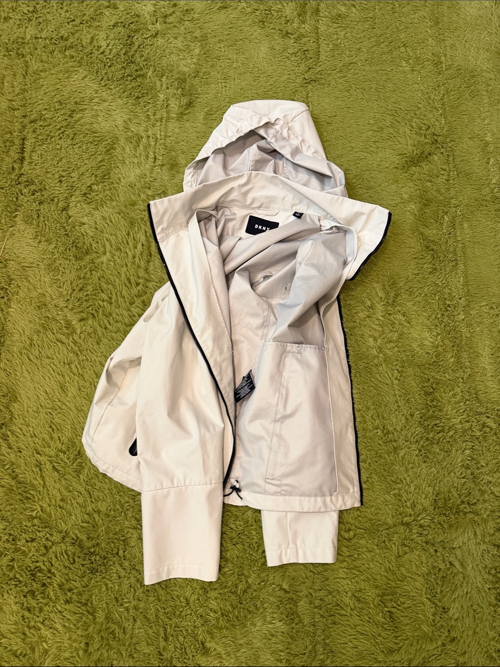 DKNY Light Beige Hooded Shirt Jacket with Black Trim